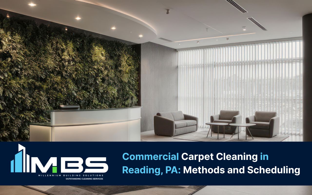 Office lobby after Commercial Carpet Cleaning Reading with quick drying windows