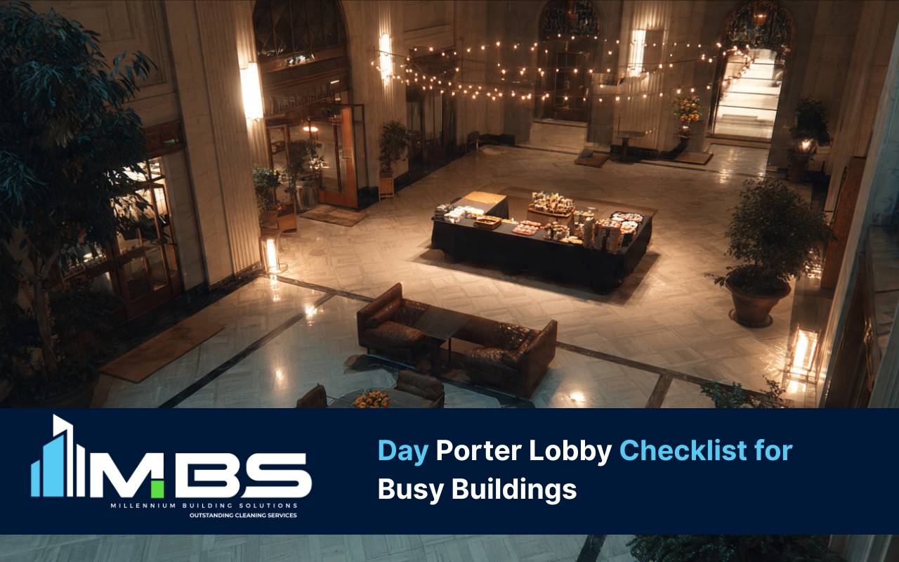 Day porter checklist lobby focusing on fingerprint hotspots at elevator buttons and door handles