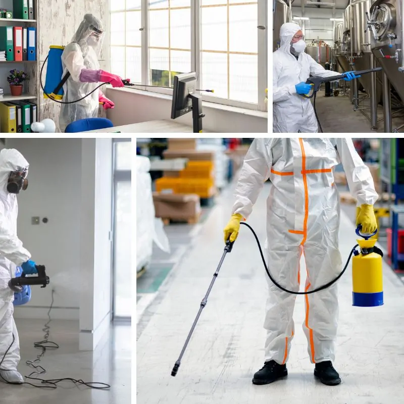 Technician using a touchpoint disinfection checklist in an office environment